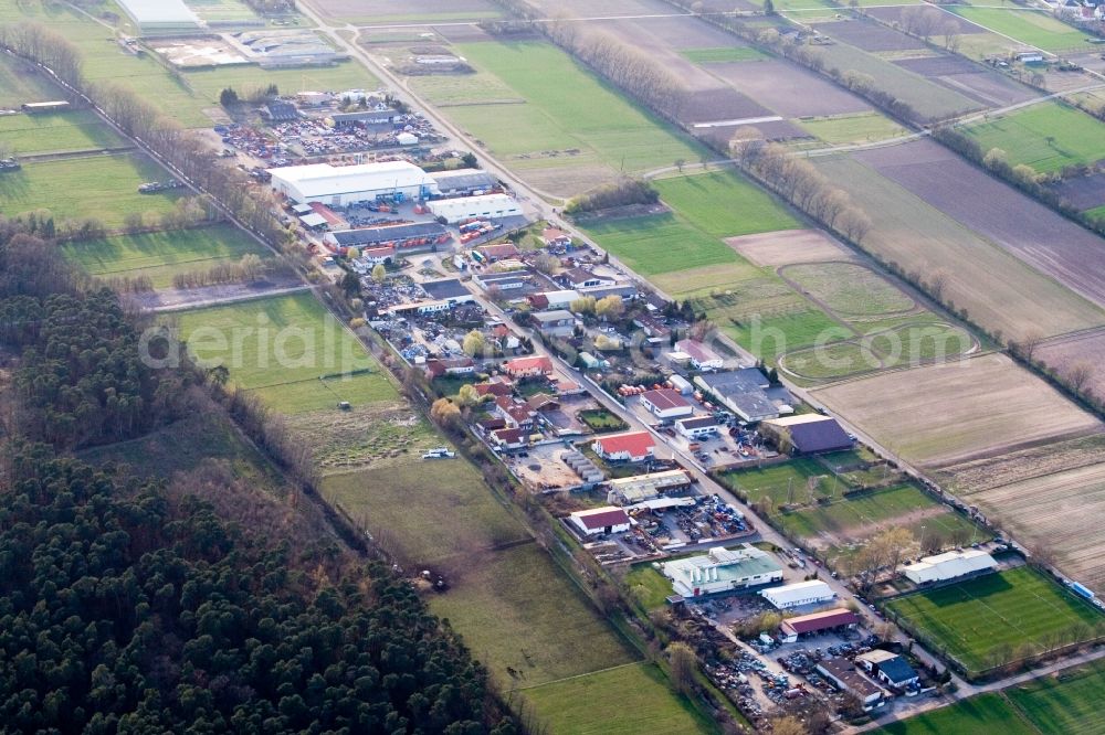 Lustadt from the bird's eye view: Industrial estate and company settlement Auf of Buesche in the district Auf der Buesche in Lustadt in the state Rhineland-Palatinate