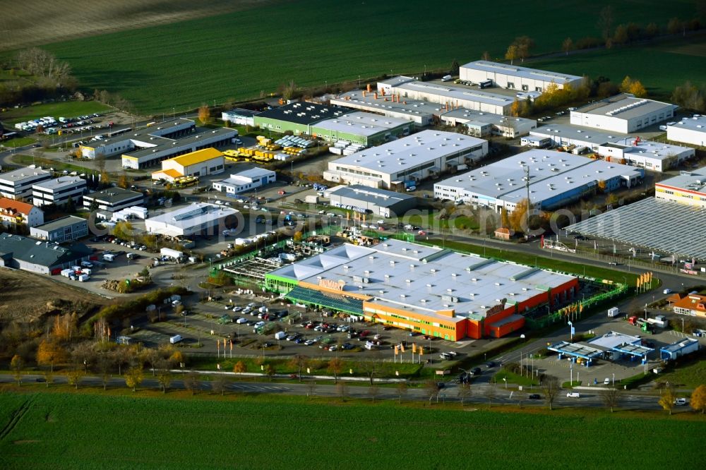 Aerial image Lindenberg - Industrial estate and company settlement on Bucher Weg in Lindenberg in the state Brandenburg, Germany