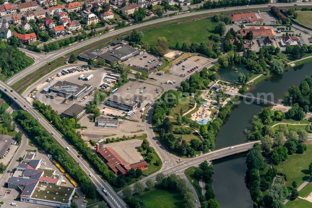 Aerial photograph Sigmaringen - Industrial estate and company settlement in den Burgwiesen in Sigmaringen in the state Baden-Wuerttemberg, Germany
