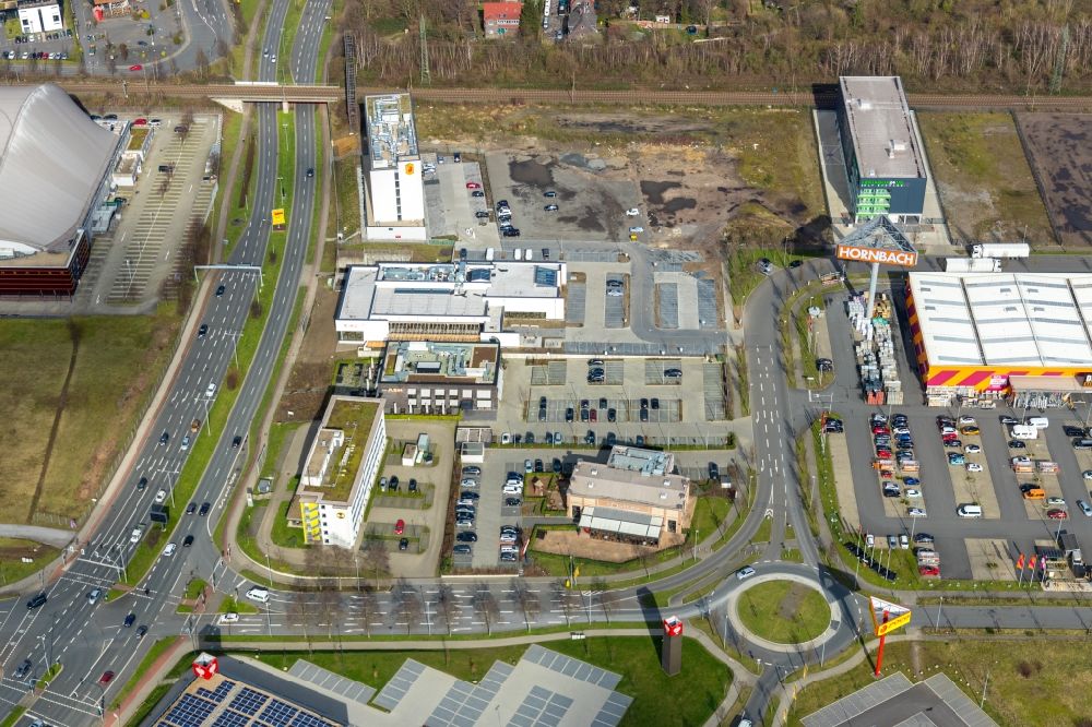 Aerial photograph Oberhausen - Industrial estate and company settlement of Businesspark.O on Osterfelder Strasse - Brammenring in Oberhausen in the state North Rhine-Westphalia, Germany