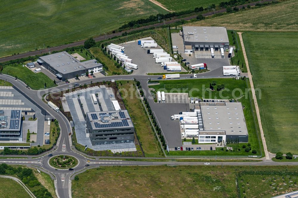 Aerial image Rülzheim - Industrial estate and company settlement Carl-Benz-Strasse in Ruelzheim in the state Rhineland-Palatinate, Germany