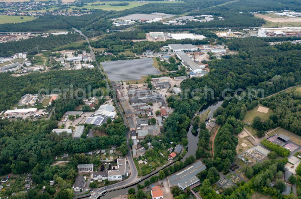 Eberswalde from above - Industrial estate and company settlement Coppistrasse in Eberswalde in the state Brandenburg, Germany