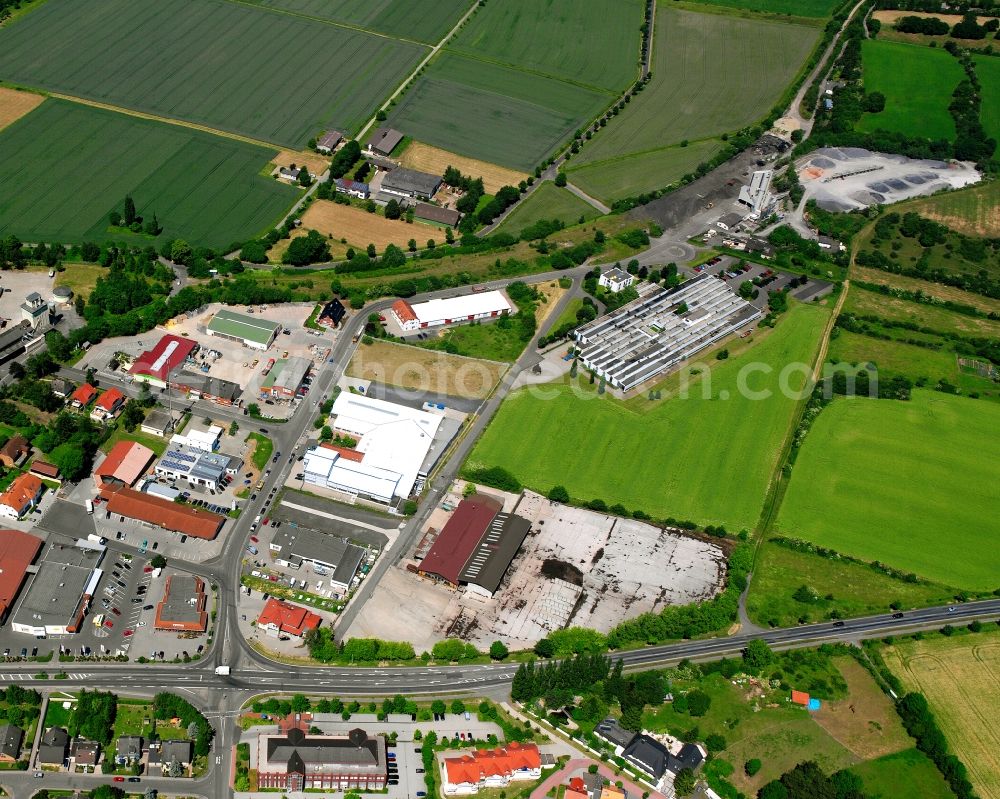 Dransfeld from above - Industrial estate and company settlement In of Dehne in Dransfeld in the state Lower Saxony, Germany