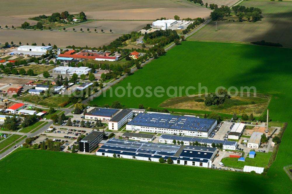 Demmin from the bird's eye view: Industrial estate and company settlement on street Woldeforster Strasse in Demmin in the state Mecklenburg - Western Pomerania, Germany