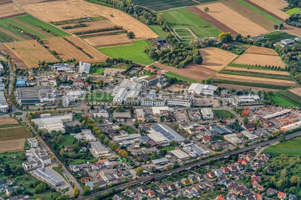 Denzlingen from above - Industrial estate and company settlement Denzlingen in Denzlingen in the state Baden-Wurttemberg, Germany
