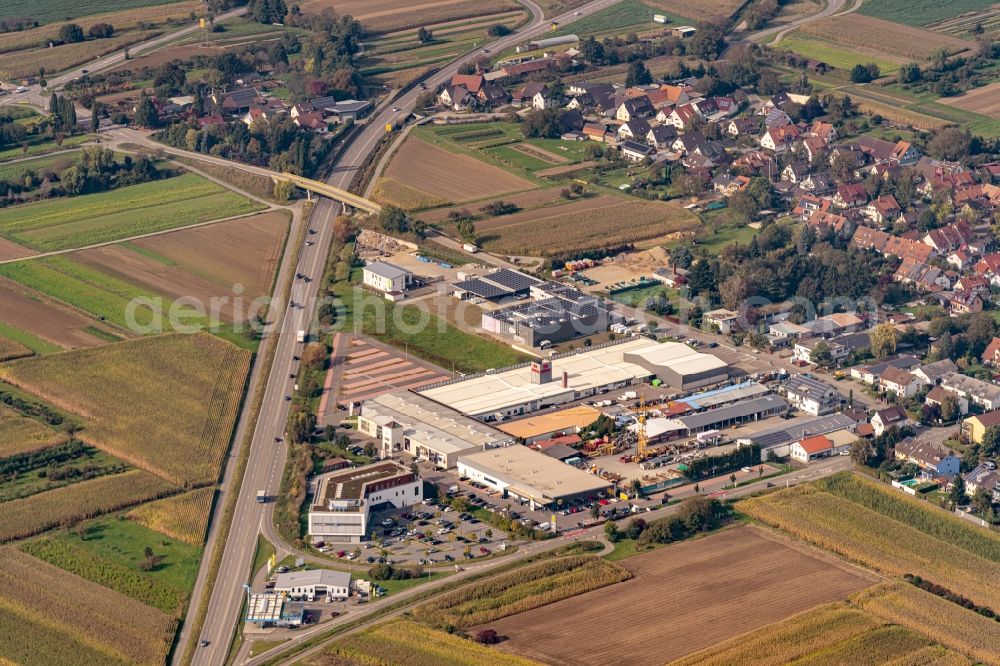 Denzlingen from the bird's eye view: Industrial estate and company settlement Denzlingen Sued in Denzlingen in the state Baden-Wurttemberg, Germany