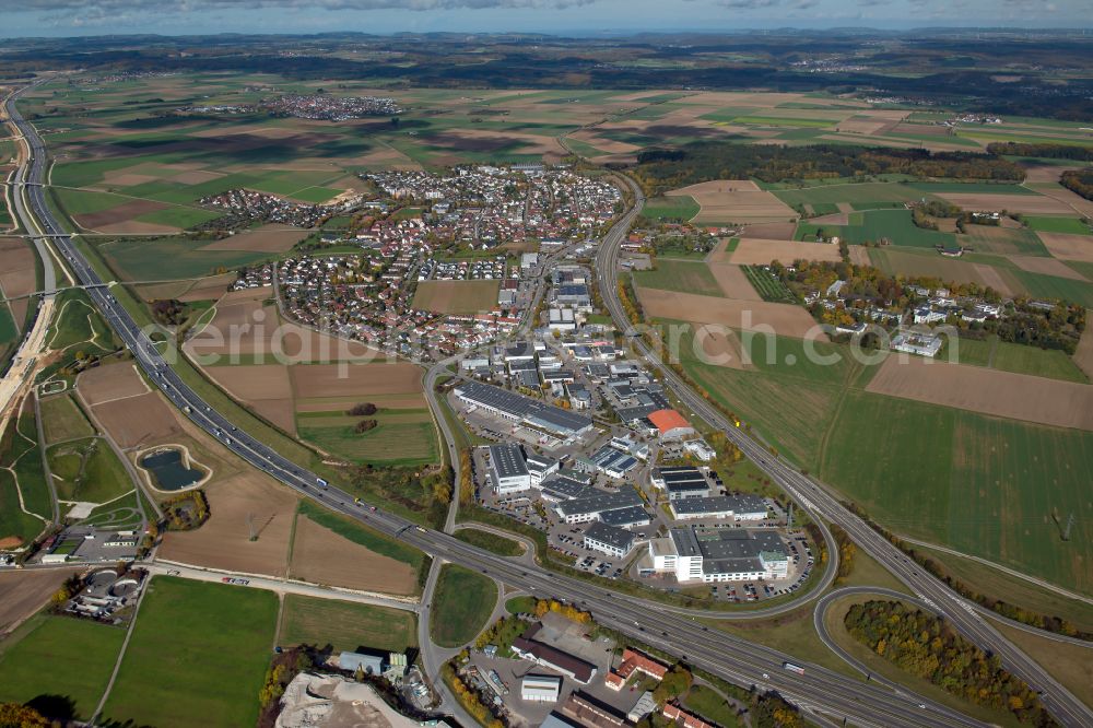 Dornstadt from above - Industrial estate and company settlement on street Dieselstrasse in Dornstadt in the state Baden-Wuerttemberg, Germany