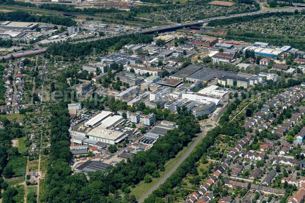 Durlach from above - Industrial estate and company settlement in Durlach in the state Baden-Wuerttemberg, Germany