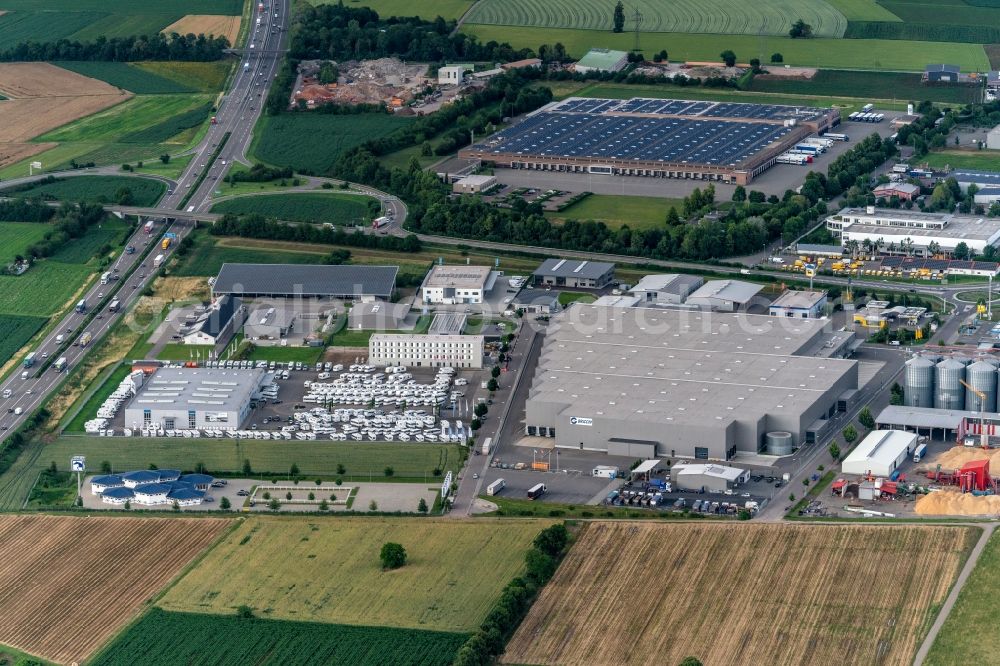 Ettenheim from the bird's eye view: Industrial estate and company settlement DynA5 in the district in Ettenheim in the state Baden-Wurttemberg