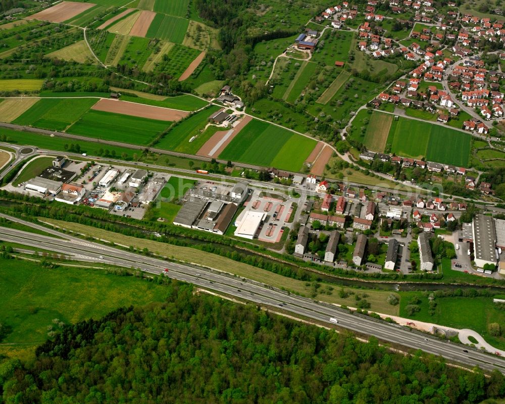 Ebersbach an der Fils from above - Industrial estate and company settlement in Ebersbach an der Fils in the state Baden-Wuerttemberg, Germany