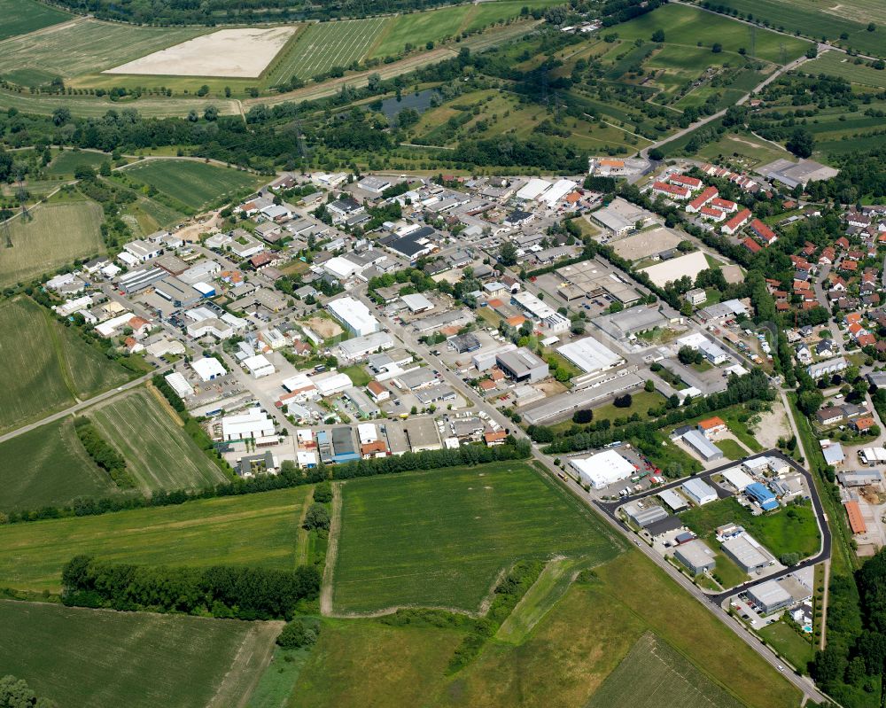 Eggenstein from above - Industrial estate and company settlement in Eggenstein in the state Baden-Wuerttemberg, Germany