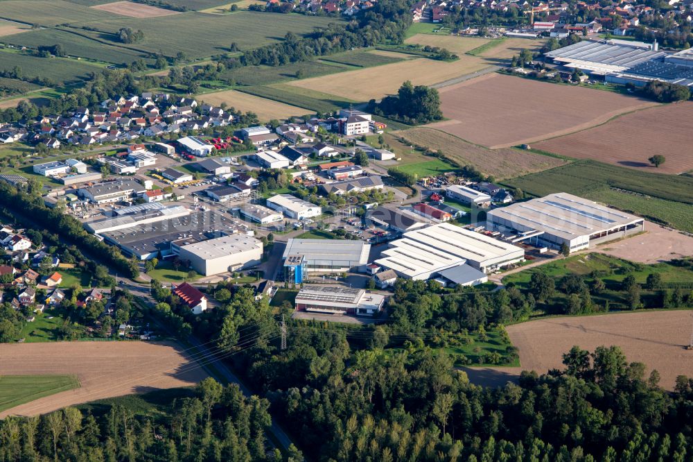 Aerial photograph Lichtenau - Industrial estate and company settlement with Eisen-und Stahlhandel Straub GmbH on street Im Gewerbegebiet in Lichtenau in the state Baden-Wuerttemberg, Germany