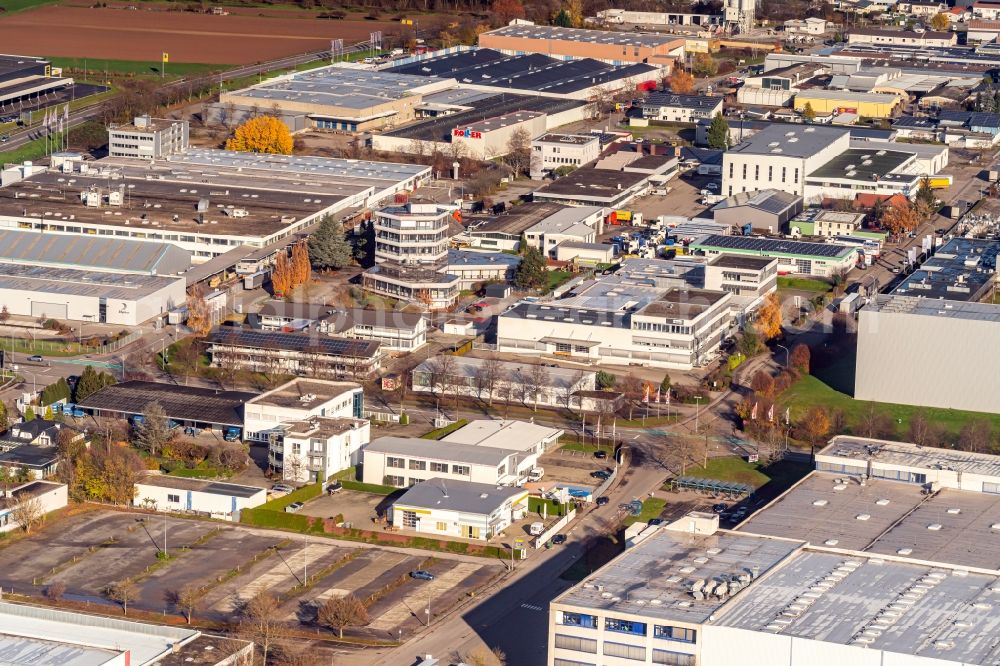 Elgersweier from above - Industrial estate and company settlement in Elgersweier in the state Baden-Wurttemberg, Germany