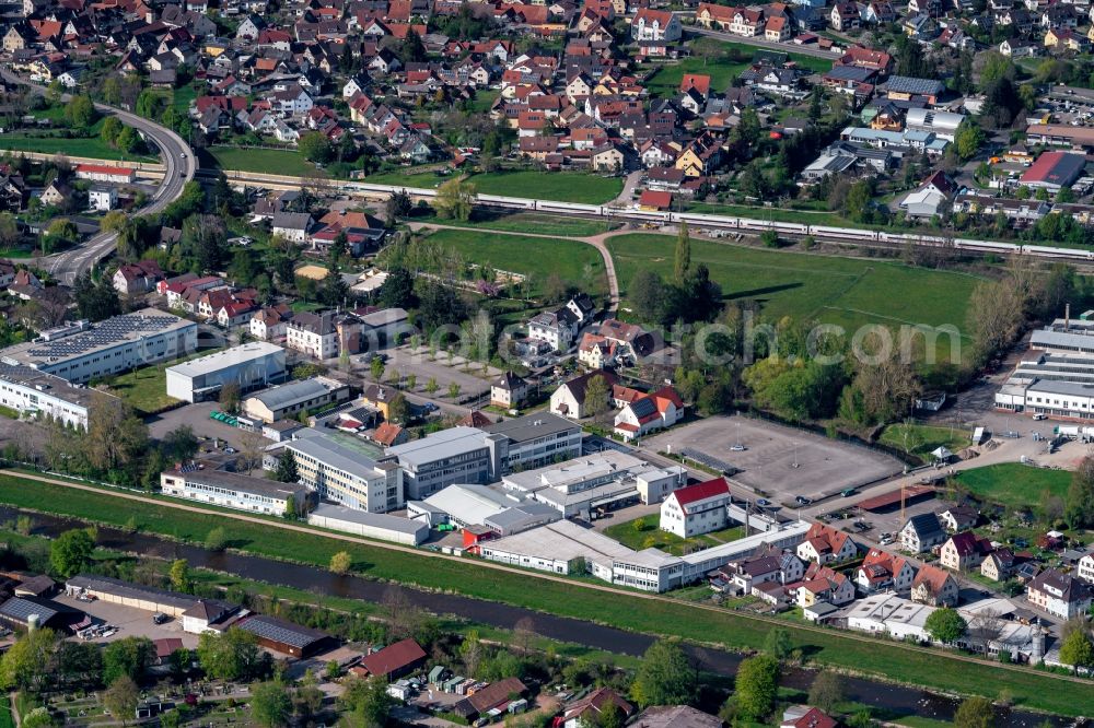 Teningen from above - Industrial estate and company settlement on Elzdamm in Teningen in the state Baden-Wuerttemberg, Germany