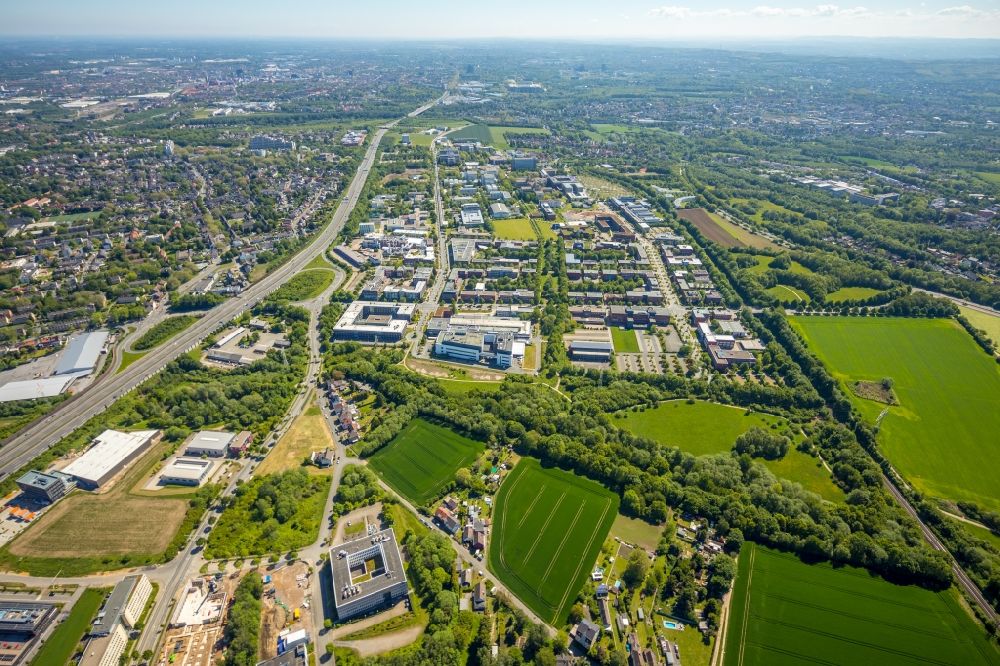 Dortmund from the bird's eye view: Industrial estate and company settlement on Emil-Frigge-Strasse - Hauert in Dortmund at Ruhrgebiet in the state North Rhine-Westphalia, Germany