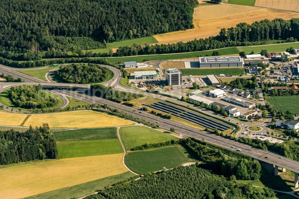 Engen from the bird's eye view: Industrial estate and company settlement on A81 in Engen in the state Baden-Wuerttemberg, Germany