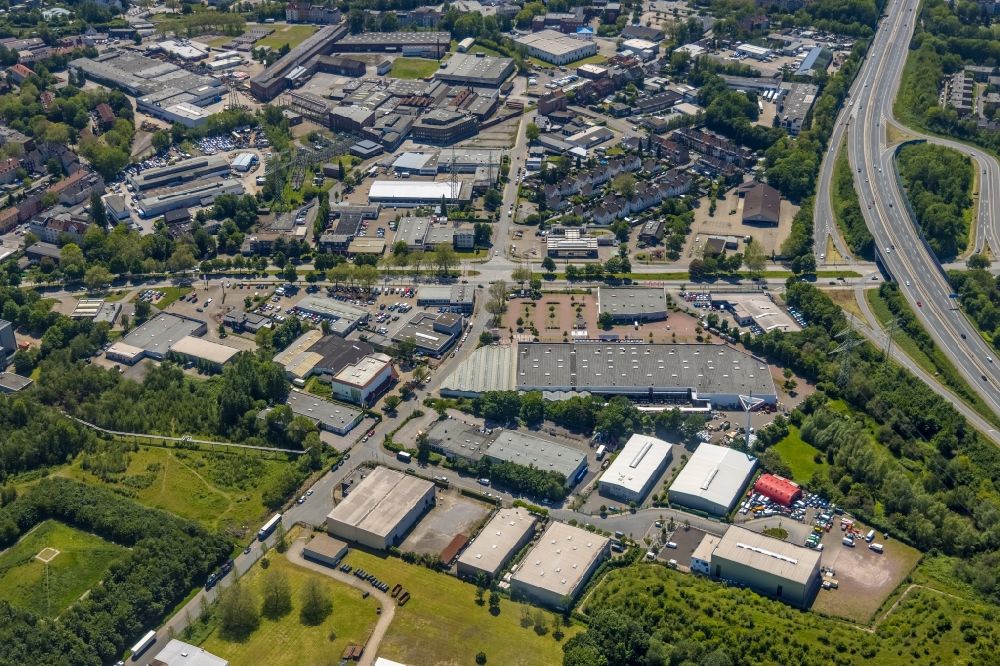 Aerial image Gelsenkirchen - Industrial estate and company settlement along the Lockhofstrasse in the district Schalke in Gelsenkirchen at Ruhrgebiet in the state North Rhine-Westphalia, Germany