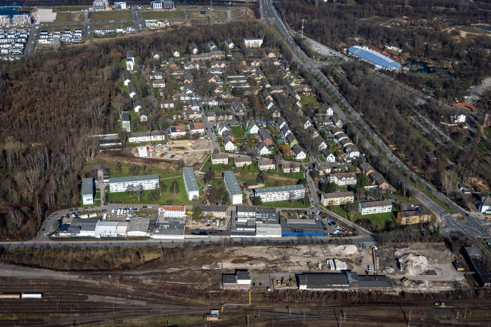 Gelsenkirchen from above - Industrial estate and company settlement along the Parallelstrasse in the district Bismarck in Gelsenkirchen at Ruhrgebiet in the state North Rhine-Westphalia, Germany