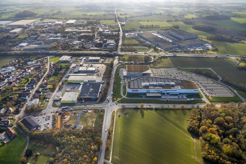 Hamm from above - Industrial estate and company settlement along the Werler Strasse in Hamm in the state North Rhine-Westphalia, Germany