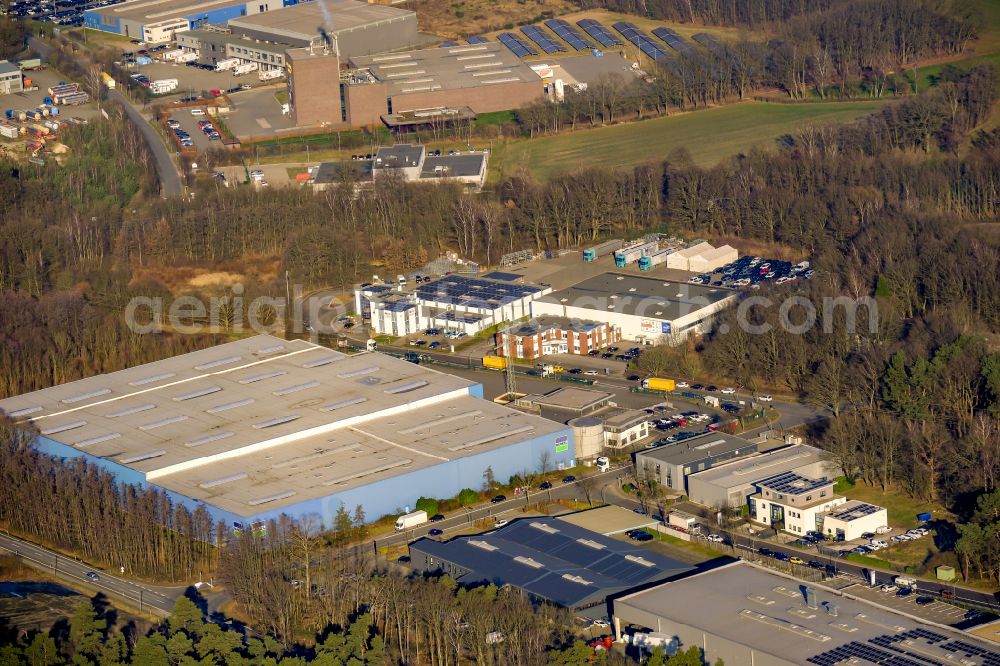 Aerial image Marl - Overall view of an Industrial park Dorsten/Marl and company settlement along the Werrastrasse in Marl in the state North Rhine-Westphalia