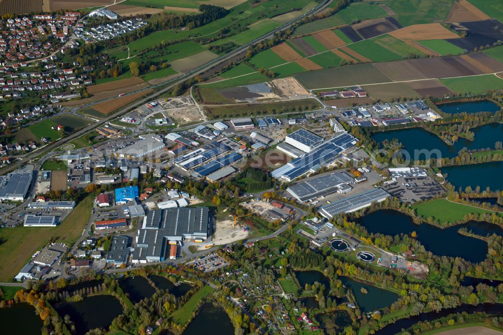 Erbach from above - Industrial estate and company settlement on street Daimlerstrasse in Erbach in the state Baden-Wuerttemberg, Germany