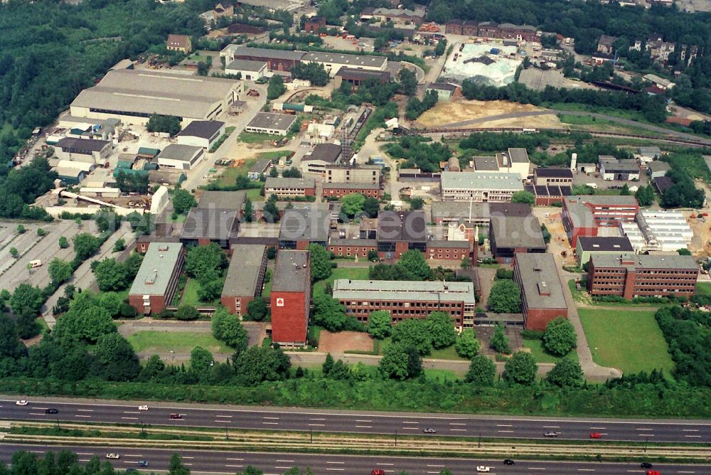 Aerial image Essen - Commercial area and companies settling on former Schacht Hubert in Frillendorf district in Essen in North Rhine-Westphalia
