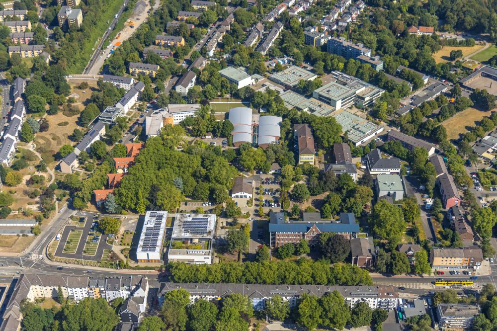 Essen from above - Industrial estate and company settlement on street Steeler Strasse in the district Huttrop in Essen at Ruhrgebiet in the state North Rhine-Westphalia, Germany