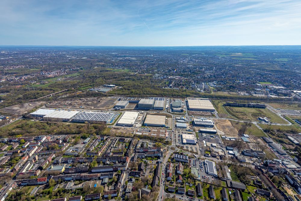 Gelsenkirchen from above - Industrial estate and company settlement on Europastrasse in the district Bulmke-Huellen in Gelsenkirchen at Ruhrgebiet in the state North Rhine-Westphalia, Germany