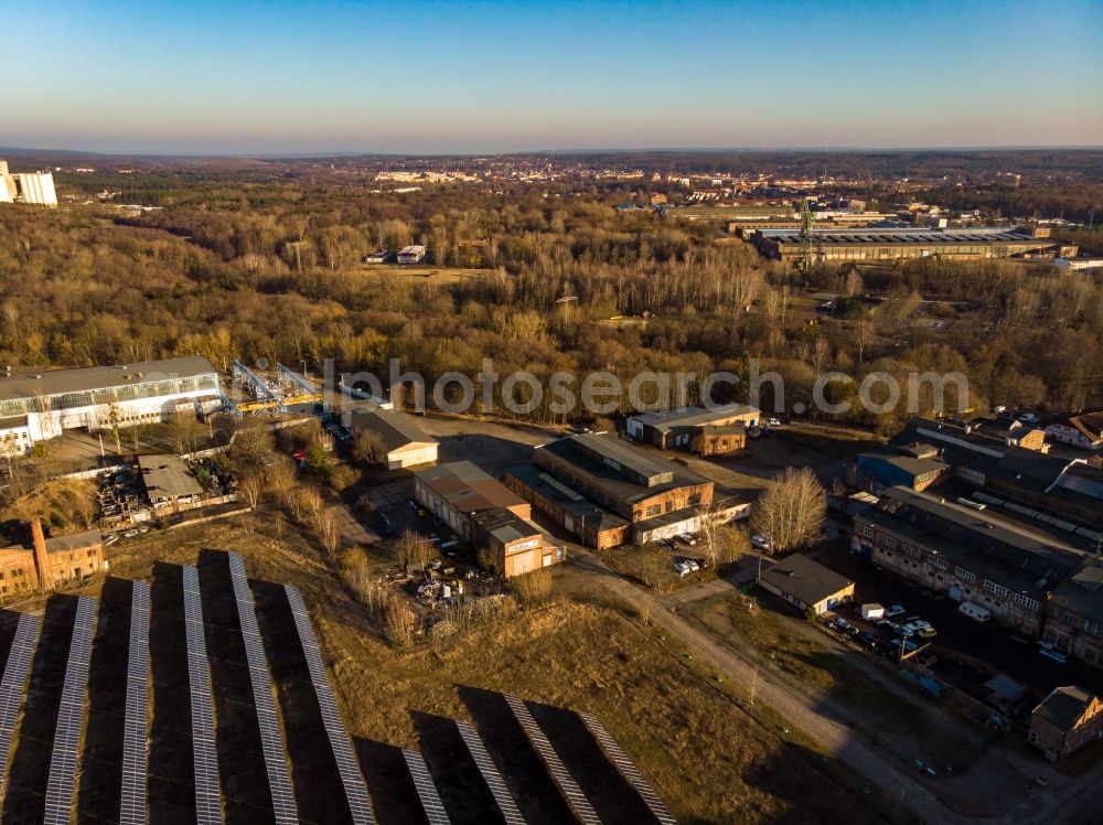 Eberswalde from the bird's eye view: New building construction site in the industrial park Finow Industriepark in Eberswalde in the state Brandenburg, Germany