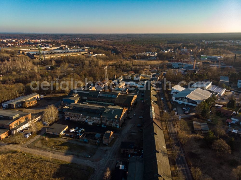 Aerial image Eberswalde - New building construction site in the industrial park Finow Industriepark in Eberswalde in the state Brandenburg, Germany