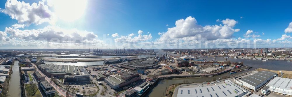 Hamburg from above - Industrial park and the settlement of companies with the port facilities on the banks of the Nordelbe river in the district Steinwerder in Hamburg, Germany