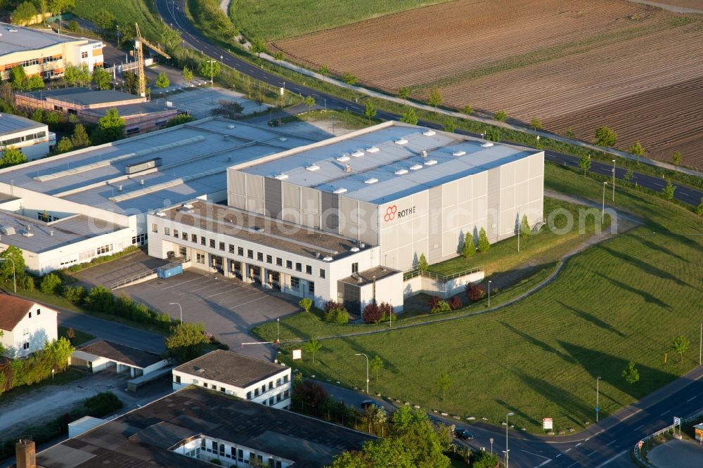 Kitzingen from above - Industrial estate and company settlement Flugplatzstrasse in the district Etwashausen in Kitzingen in the state Bavaria, Germany