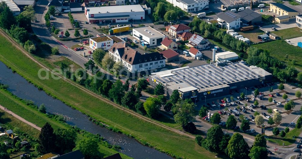 Teningen from the bird's eye view: Industrial estate and company settlement FA Freyler Planungsbuero in Teningen in the state Baden-Wuerttemberg, Germany