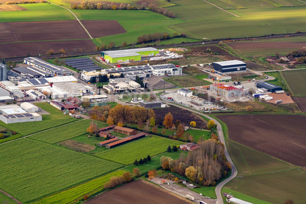 Aerial image Friesenheim - Industrial estate and company settlement on street Industriestrasse in Friesenheim in the state Baden-Wuerttemberg, Germany