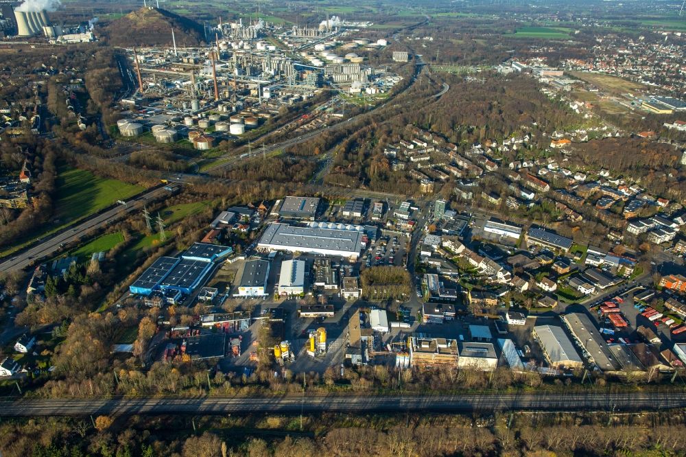 Gelsenkirchen from above - Commercial area and companies locating in Gelsenkirchen - Scholven in North Rhine-Westphalia