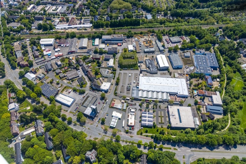 Gelsenkirchen from above - Industrial estate and company settlement on Feldhauser strasse in the district Buer in Gelsenkirchen at Ruhrgebiet in the state North Rhine-Westphalia, Germany
