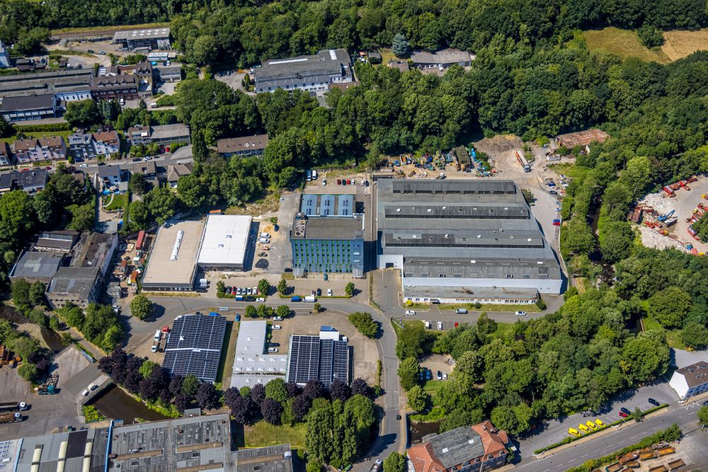 Gevelsberg from above - Industrial estate and company settlement on street Muehlenstrasse in the district Heck in Gevelsberg at Ruhrgebiet in the state North Rhine-Westphalia, Germany