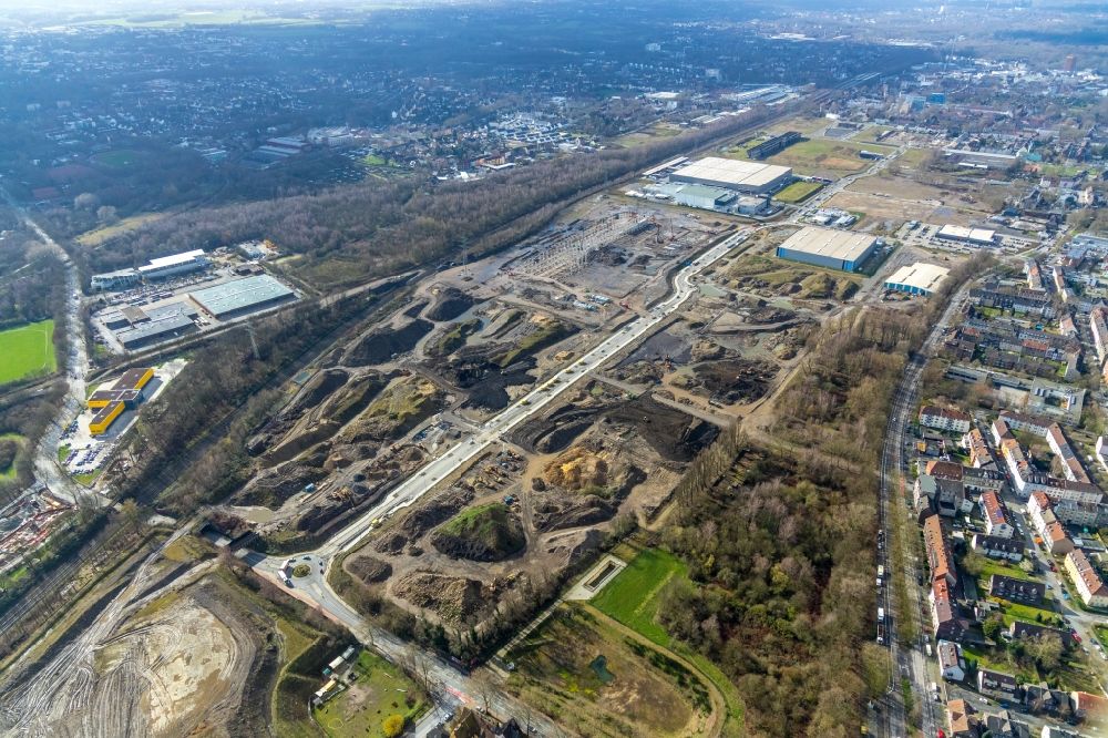 Aerial image Gelsenkirchen - Industrial estate and company settlement Bruesseler Strasse in the district Gelsenkirchen-Mitte in Gelsenkirchen in the state North Rhine-Westphalia