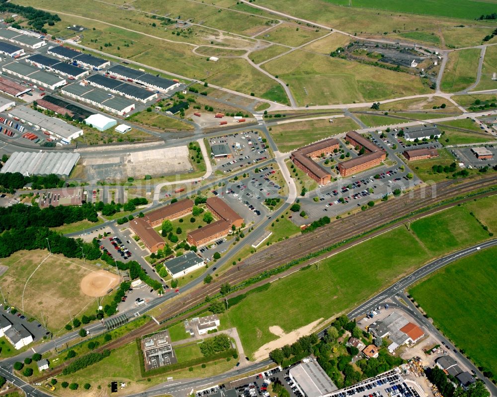 Aerial image Gießen - Industrial estate and company settlement in the district Alten-Buseck in Giessen in the state Hesse, Germany