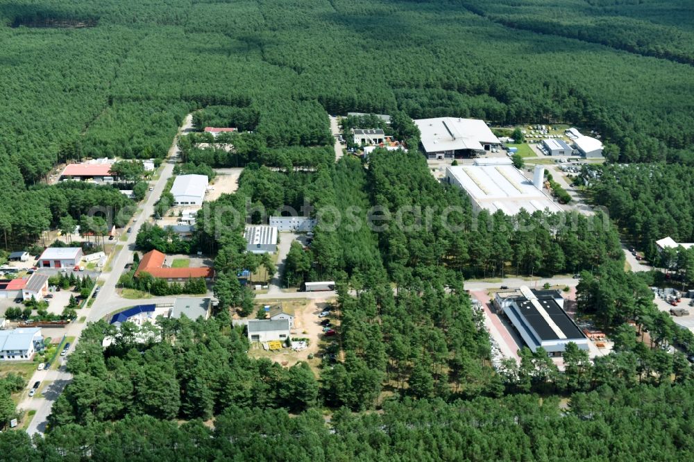 Aerial image Borkheide - Industrial estate and company settlement on Ginsterweg in Borkheide in the state Brandenburg, Germany