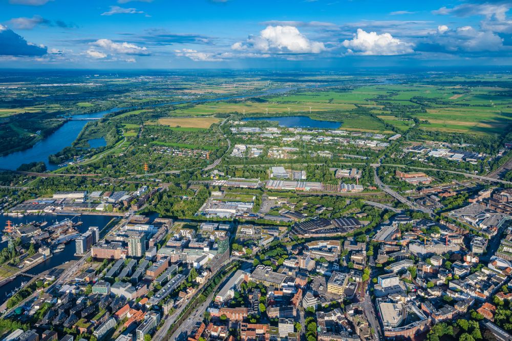 Aerial image Hamburg - Industrial estate and company settlement Grossmoorbogengraben in Harburg in Hamburg