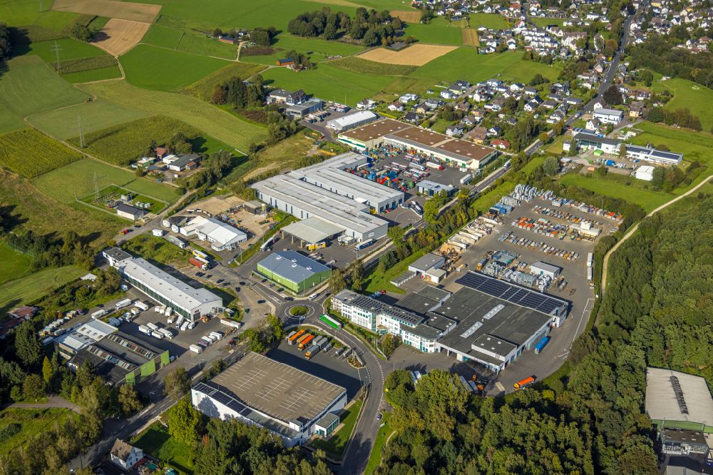Kreuztal from above - Industrial estate and company settlement on Hagener Strasse in the district Krombach in Kreuztal on Siegerland in the state North Rhine-Westphalia, Germany