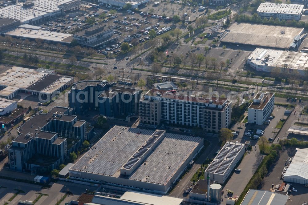 Freiburg im Breisgau from above - Industrial estate and company settlement Haid with CAMPO NOVO Business Freiburg in Freiburg im Breisgau in the state Baden-Wurttemberg, Germany