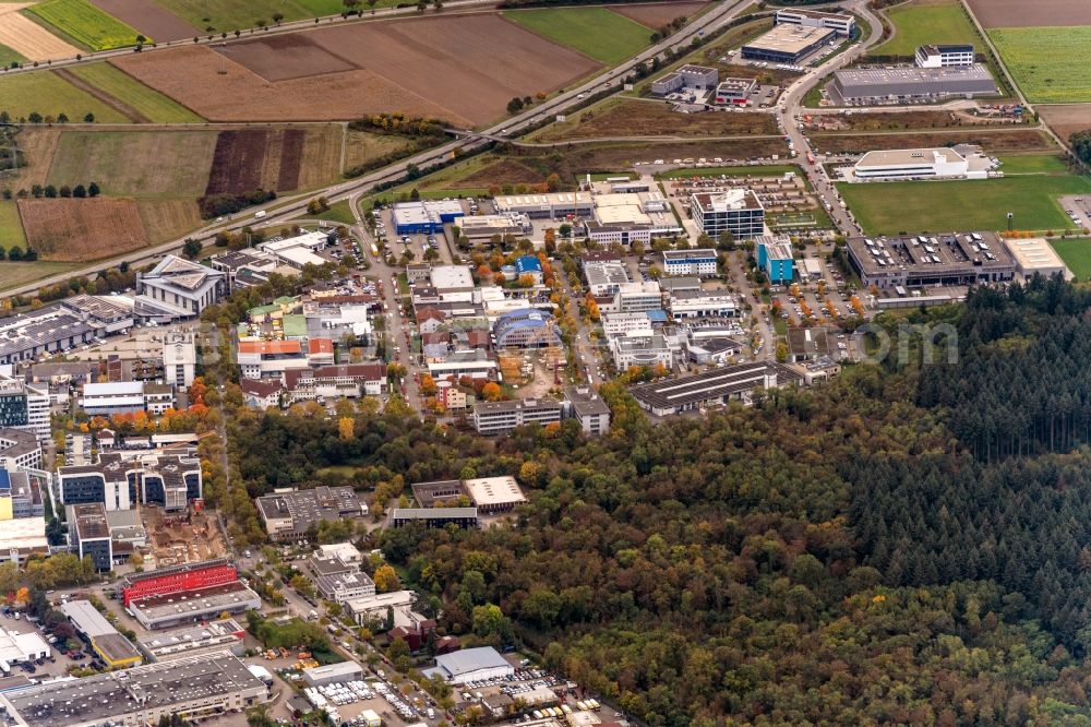 Aerial image Freiburg im Breisgau - Industrial estate and company settlement Haid in Freiburg im Breisgau in the state Baden-Wurttemberg, Germany