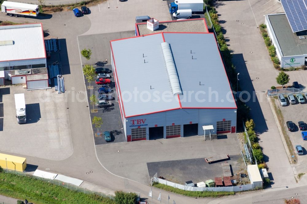 Aerial photograph Willstätt - Industrial estate and company settlement with hall of TBV Kuehlfahrzeuge GmbH in the district Sand in Willstaett in the state Baden-Wurttemberg, Germany