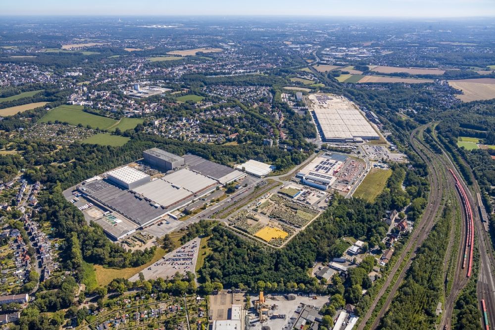 Bochum from above - Industrial estate and company settlement on Hauptstrasse in the district Langendreer in Bochum in the state North Rhine-Westphalia, Germany