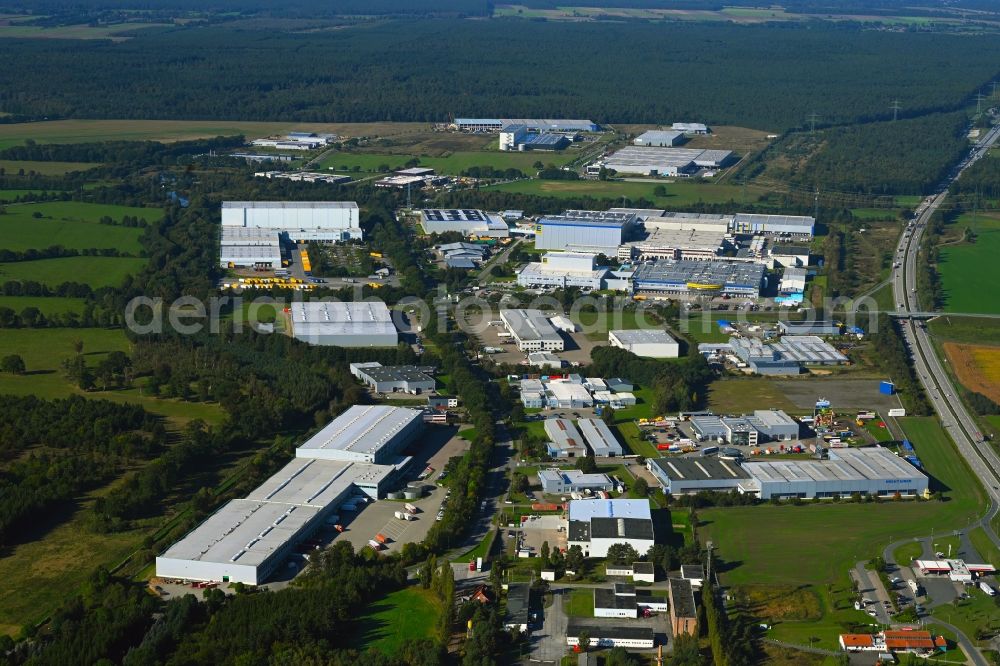 Aerial image Gallin - Industrial estate and company settlement Am Heisterbusch in the district Valluhn in Gallin in the state Mecklenburg - Western Pomerania, Germany