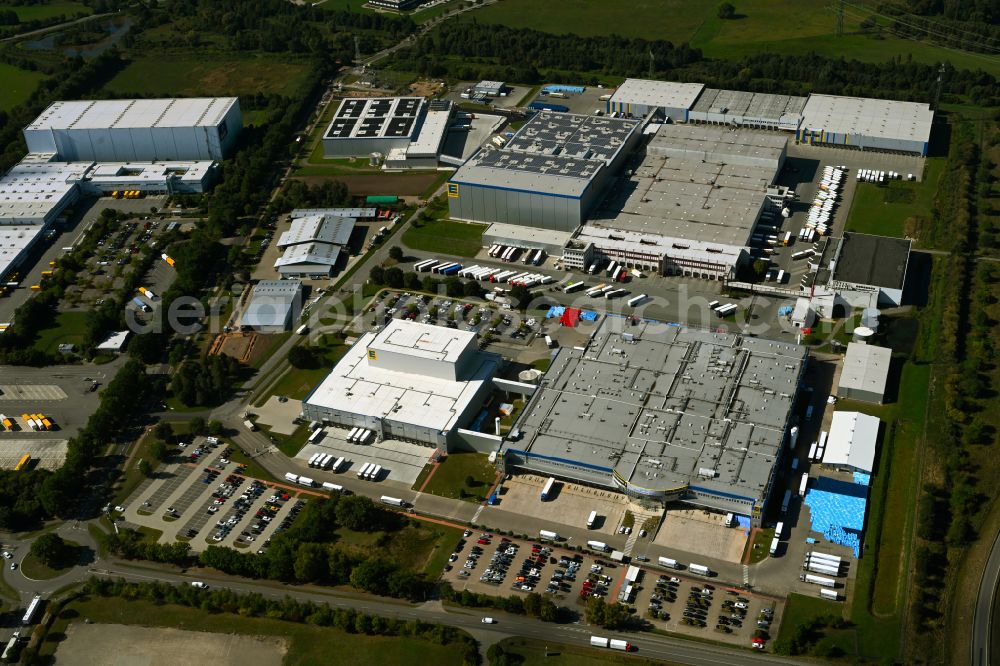 Gallin from above - Industrial estate and company settlement Am Heisterbusch in the district Valluhn in Gallin in the state Mecklenburg - Western Pomerania, Germany