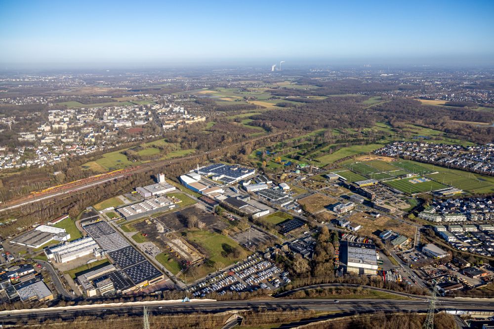 Dortmund from above - Industrial estate and company settlement on Hesslingsweg in Dortmund in the state North Rhine-Westphalia, Germany