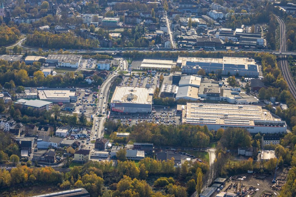 Bochum from above - Industrial estate and company settlement on Hofsteder Strasse - Speicherstrasse in the district Hofstede in Bochum in the state North Rhine-Westphalia, Germany